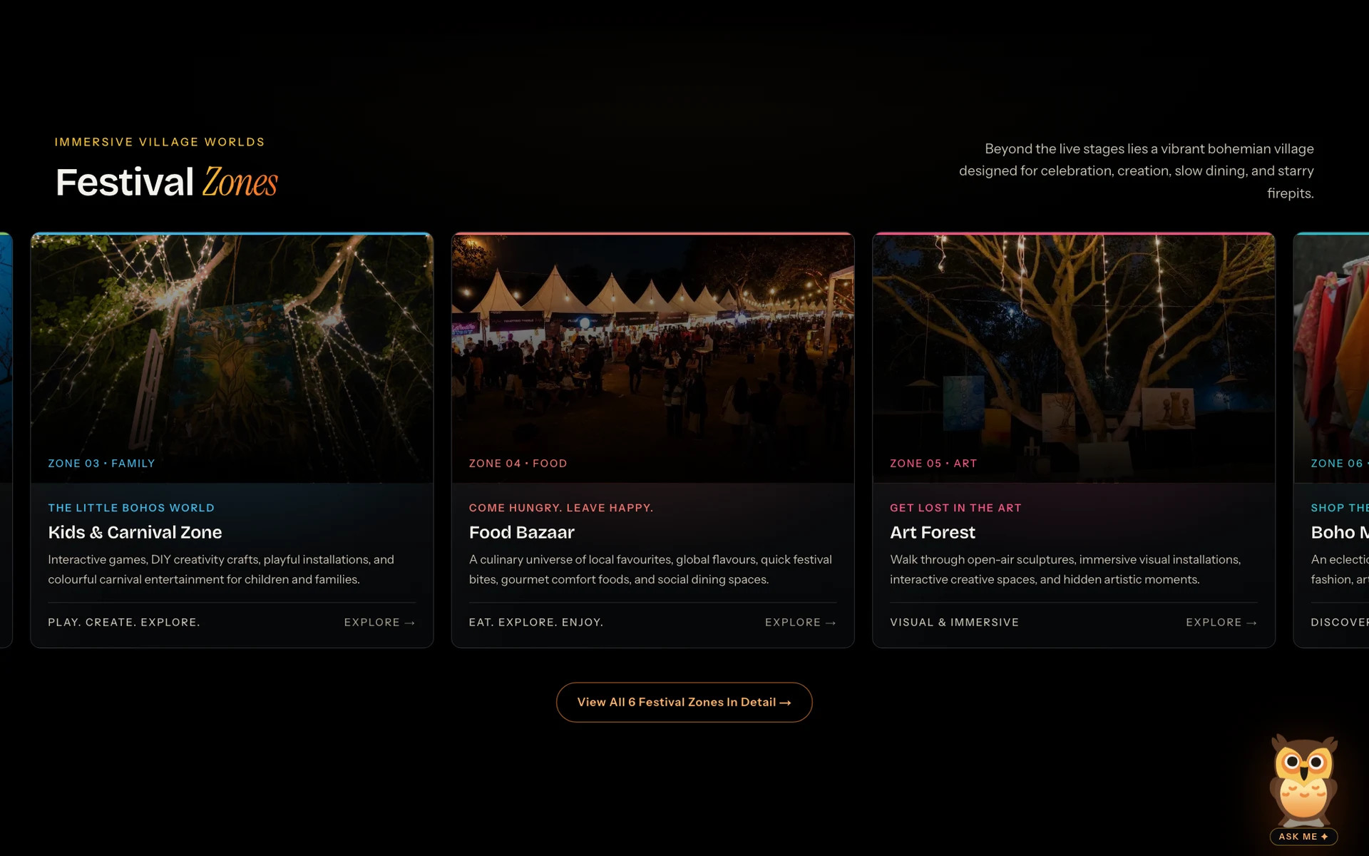 Festival zones — the experience worlds