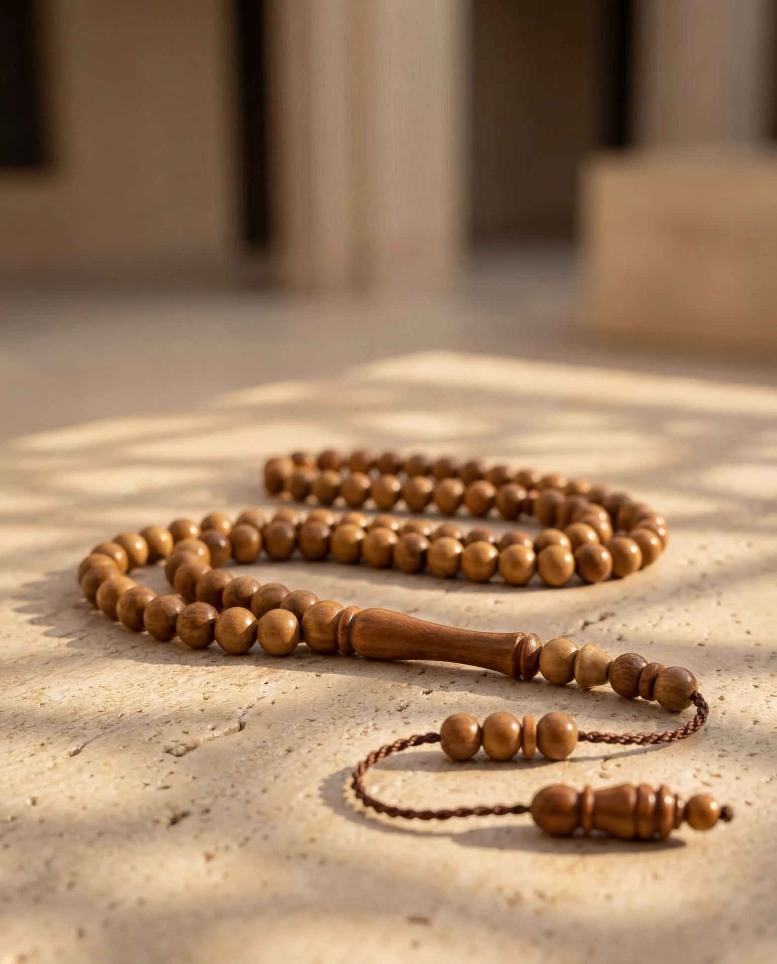 Wooden tasbih — close angle