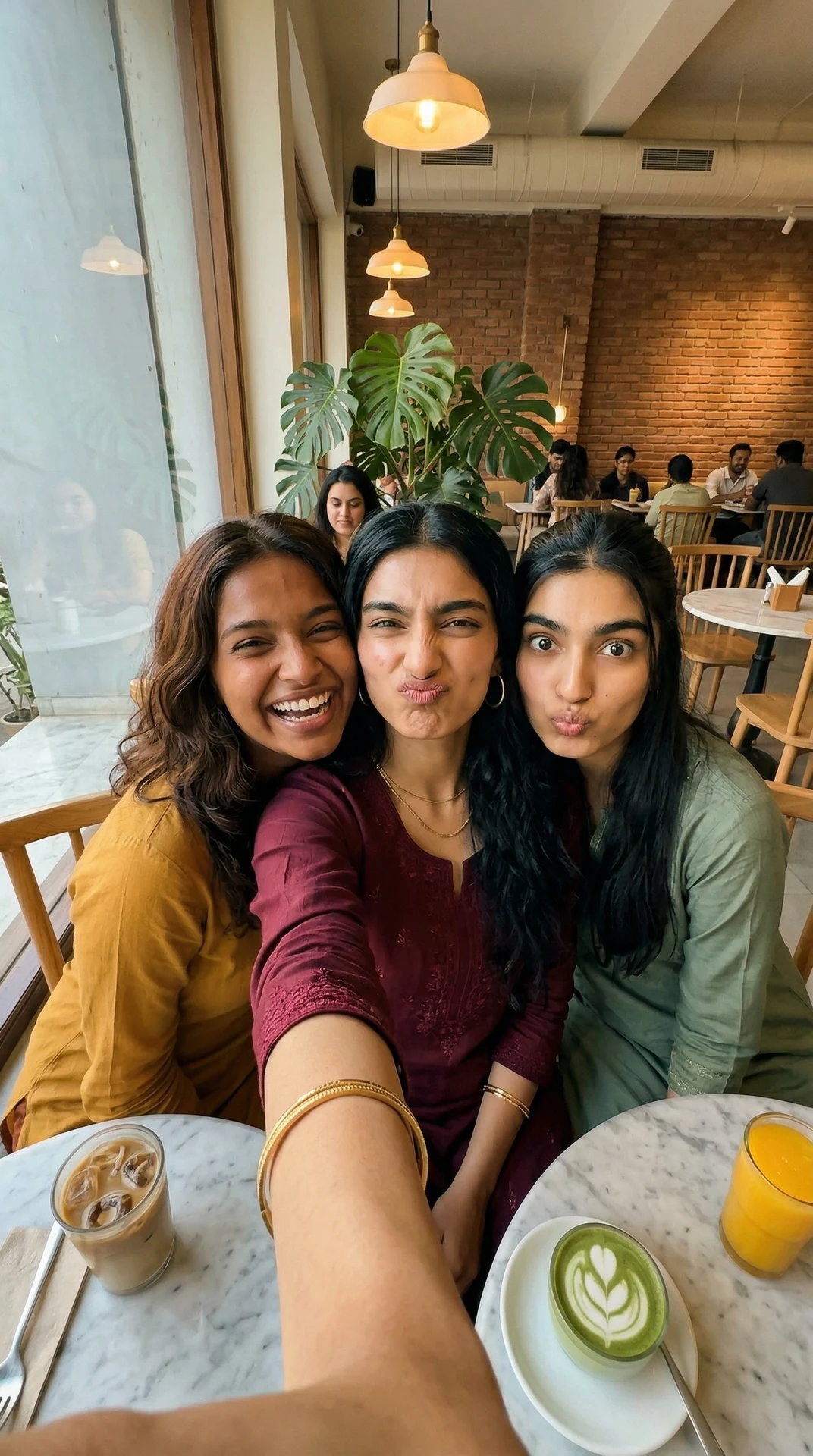 Cafe group selfie
