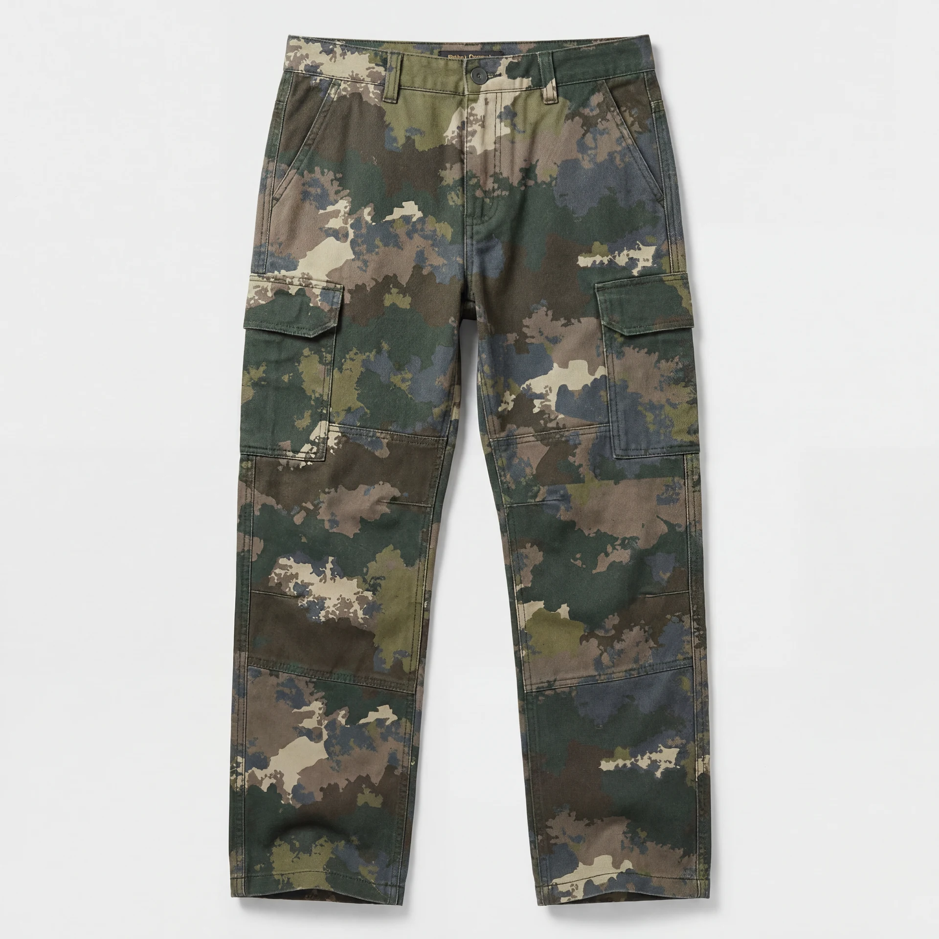 Camo cargo trousers — front render
