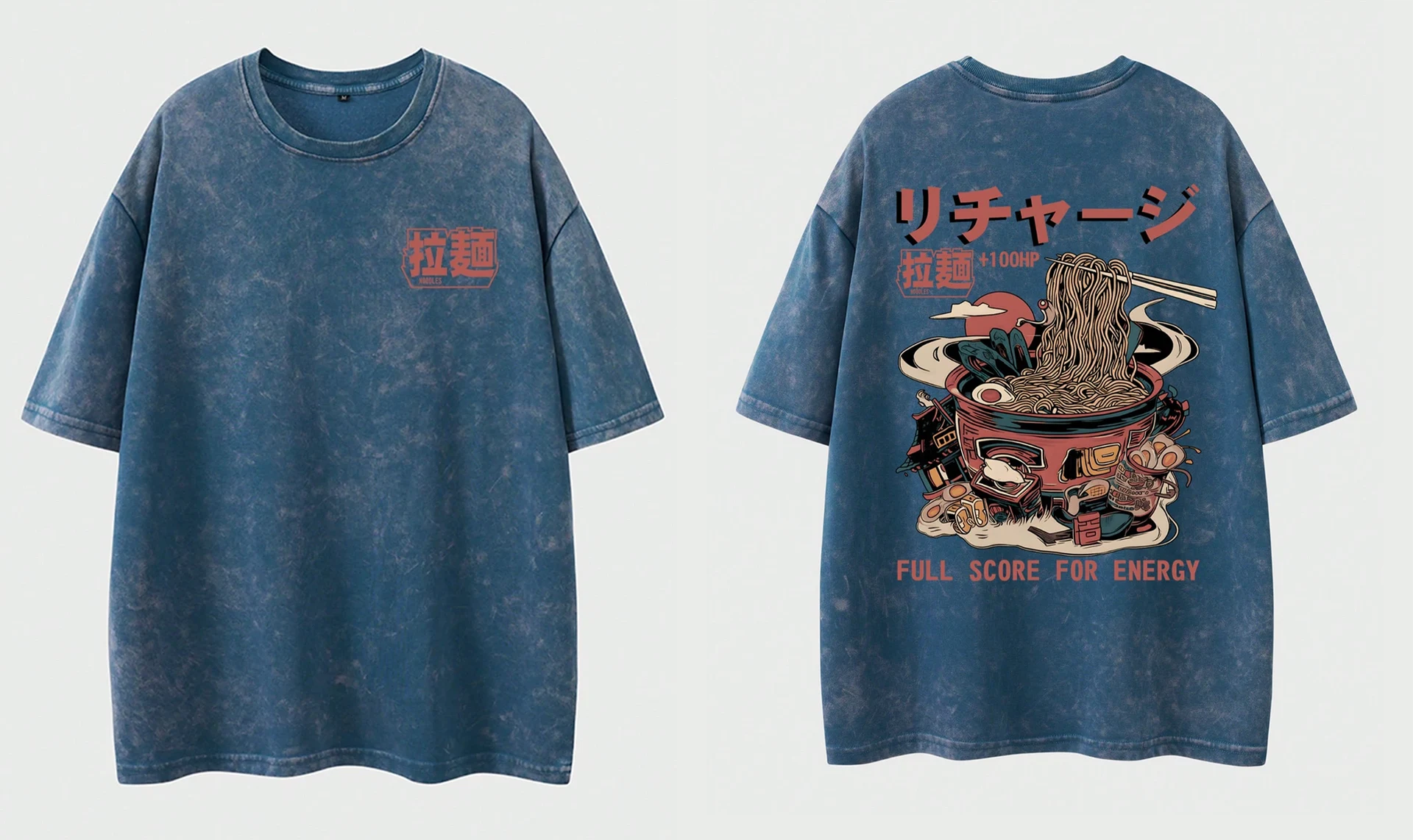 Blue acid-wash tee — flat